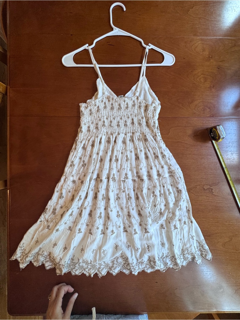 Jessica Simpson Embroidered White Tired Mini Dress Spaghetti Straps size S - Picture 9 of 11